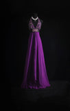 Retro A Line Halter Grape Chiffon Prom Dresses With Beadings Inspiration Party Gowns Princess Formal Dress HZ0311
