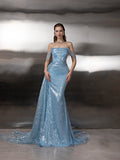 Customized Evening Dress Off-the-shoulder Mermaid Floor length Sequin Tassel Prom Gown HZ0311