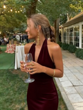 Simple Halter A Line Blue Long Prom Dresses For Women HZ0311