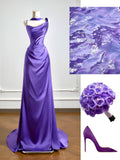 Simple Mermaid Grape Satin Asymmetrical Neck Prom Dresses Long Evening Formal Gown With Scarf Party Gowns HZ0311