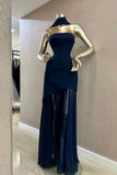 Elegant Mermaid Strapless Navy Blue With Scarf Winter Long Formal Ideas Prom Evening Dress Dinner Outfits Party Gowns For Women HZ0311