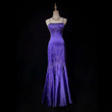 Elegant Mermaid Spaghetti Straps Grape Satin Long Prom Dresses Formal Party Gowns Vestidos De Dia HZ0311