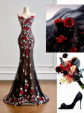 Modest Mermaid Sweetheart Black Tulle With Appliques Long Prom Dresses Impress 18th Birthday Outfits Party Gown HZ0311