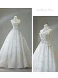 Classic Ball Gown High Neck Wedding Dresses Crystal Beading Sequin White Brides Dress Summer Bridal Gowns HZ0311