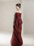 Modest Mermaid Strapless Satin With Gloves For Women Party Dress Long Formal Prom Dresses 22th Birthday Outfits HZ0311