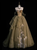 Modest Ball Gown Strapless Green Tulle With Appliques College Formal Outfits Long Prom Inspo Graduation Dresses HZ0311