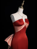 Classy Mermaid Strapless Rust Red Satin Sleeveless Long Senior Prom dresses High School Formal Dresses HZ0311