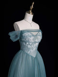 Beautiful Ball Gown Off The Shoulder Blue Tulle Long Prom Dresses Inspiration Evening Gowns Formal Dress HZ0311