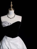Modest Ball Gown Sweetheart Black Top White Satin Long Prom Dress For Women Girls Evening Dresses HZ0311