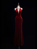 Stunning Mermaid Scoop Neck Burgundy Velvet With Tassels Prom Dresses Inspiration Evening Dress Princess Graduation Gown HZ0311