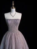 Modest Ball Gown Strapless Beadings Gray Tulle Long Prom Dresses For High School Teens Girls Formal Bridesmaid Dress HZ0311