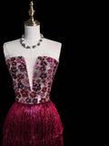 Charming Sheath Strapless Pink Sequins With Tassels Long Prom Dresses Evening Outfits Formal Dress HZ0311