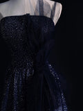 Classy A line Strapless Black Sequins College Formal Outfit Long Prom Graduation Dresses HZ0311