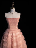 Cute Ball Gown Strapless Blush Pink Tulle Senior Prom Dresses High School Long Formal Dress HZ0311
