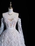Fairytale Fantasy Art Wedding Dresses Ball Gown Sweetheart Lace White With Long Sleeves Train Brides Dress Fitted Bridal Gowns HZ0311