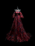 Retro Ball Gown Off The Shoulder Burgundy With Sleeves Party Dresses Long Prom Dresses Impress Senior Formal Dance Dress HZ0311