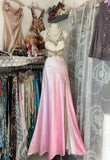 Modest Mermaid V Neck Ombre Pink Slit College Formal Sweet 16 Outfits Long Prom Dresses For Teens HZ0311
