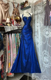 Vintage 2000s Mermaid Halter Royal Blue With Silver Beaded Sleeveless Long Prom Dress For Women Girls Evening Dresses HZ0311