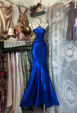 Vintage 2000s Mermaid Halter Royal Blue Satin Sleeveless Long Prom Dress For Women Girls Evening Dresses HZ0311