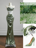Romantic Mermaid Strapless Sage Green With Ruffles Long Prom Dresses Impress 18th Birthday Outfits Party Gown HZ0311