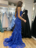 Elegant Slimming Royal Blue Tulle Prom Dress Long Floor-length Party Dresses Online HZ0311