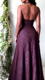 Vintage Mermaid Purple Lace Halter Prom Dresses Long Evening Party Dress Prom Gowns HZ0311