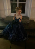 Vintage A line Spaghetti Strap Navy Blue 90s Prom Dresses For Teens Formal Dress Party Outfits Prom Gowns HZ0311