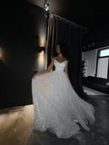 Sparkly A Line Spaghetti Strap White Sequin Long Prom Dresses Senior Graduation Dance Evening Outfits HZ0311