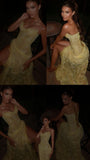 Unique Mermaid Sweetheart Yellow Lace Slit Prom Dresses Long Party Dress 21St Birthday Outfits Graduation Gown HZ0311