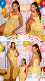 Modest Senior Prom Dresses High Schools Inspiration Mermaid Sweetheart Yellow Lace With Slit Semi Formal Grad Long Prom Dress For Teens HZ0311