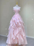 Pink princess evening dress, fairy party dress, girl¡¯s birthday flower dress, Sweet 16 Prom Dresses HZ0311