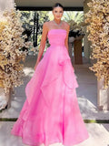 Elegant Ball Gown Strapless Dusty Orange Tulle Evening Women Party Dresses Long Formal Prom Dress 16 Birthday Gown HZ0311