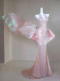Classy Mermaid Halter Pink Sequin For Senior Teens Girls People Long Prom Dresses Formal Dress 20th Birthday Outfits HZ0311