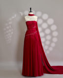 Elegant A Line Strapless Red Chiffon With Silver Beads Long Prom Dresses Inspiration Evening Gowns Formal Party Prom Dress HZ0311