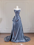 Modest Senior Prom Dresses High Schools Inspiration Mermaid Sweetheart Satin Gray Long Semi Formal Grad Prom Dress For Teens HZ0311