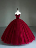 Classy Ball Gown Prom Dresses Inspiration 2026 Dark Red Sweetheart Tulle Evening Dress For Teenagers Girls High Schools HZ0311