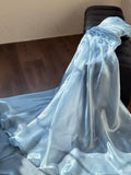 Light Blue Strapless Pleated Prom Dresses Evening Formal Gown Semi Formal Grad Long Prom Dress For Teens HZ0311