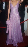 Gorgeous Deep V Satin Beaded Evening Gown Purple Formal Party Prom Dress Vestidos De Dia HZ0311