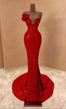Sparkling Mermaid Red Sequin Inspo For Black Girls People Women Girls Formal Party Gowns Long Prom Dresses HZ0311