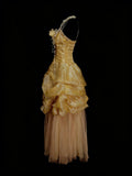 Vintage Night Aesthetic Ball Gown Spaghetti Straps 80s 70s Gold College Formal Outfit Long Prom Graduation Dresses For Teens HZ0311