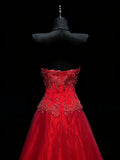 Elegant Ball Gown Sweetheart Red Tulle With Cape Beadings Floor Length Inspiration Long Prom Dresses HZ0311