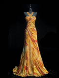 Modest Mermaid Halter Yellow Chiffon College Formal Outfit Long Prom Graduation Dresses For Teens HZ0311