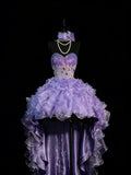Modest High Low Sweetheart Organza Blue With Layered College Formal Outfit Prom Graduation Dresses For Teens HZ0311