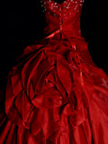 Modest Ball Gown Strapless Red Satin 80s Long Prom Dresses Inspiration Party Gowns Vintage Sweet 16 Dress HZ0311