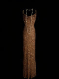 Sparkly Sheath Spaghetti Strap Sequins Senior 80s Prom Dresses High School Long Formal Dress HZ0311