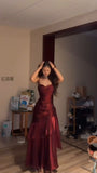 Elegant Mermaid Spaghetti Straps Burgundy Chiffon Long Prom Dress Formal Evening Dresses HZ0311