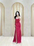 Modest Mermaid Sweetheart Hot Pink Satin Slit Long Formal Prom Dresses Night Outfits Party Gowns HZ0311