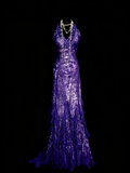 Classy Mermaid Halter Grape Sequin Sleeveless Long Senior Prom dresses High School Formal Dresses HZ0311