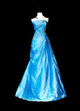 Vintage Mermaid Strapless Blue Lace Appliques 2000s Senior Prom Dresses High School Long Formal Dress HZ0311