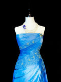 Vintage Mermaid Strapless Blue Lace Appliques 2000s Senior Prom Dresses High School Long Formal Dress HZ0311